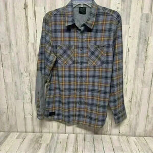 Oakley Flannel Shirt Yellow Gray Plaid Button Up Mens Size S Long Sleeve